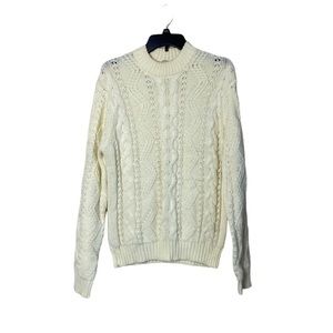 Vintage Dillards Ivory Cable-knit Acrylic Crew Neck Fisherman’s Sweater Large